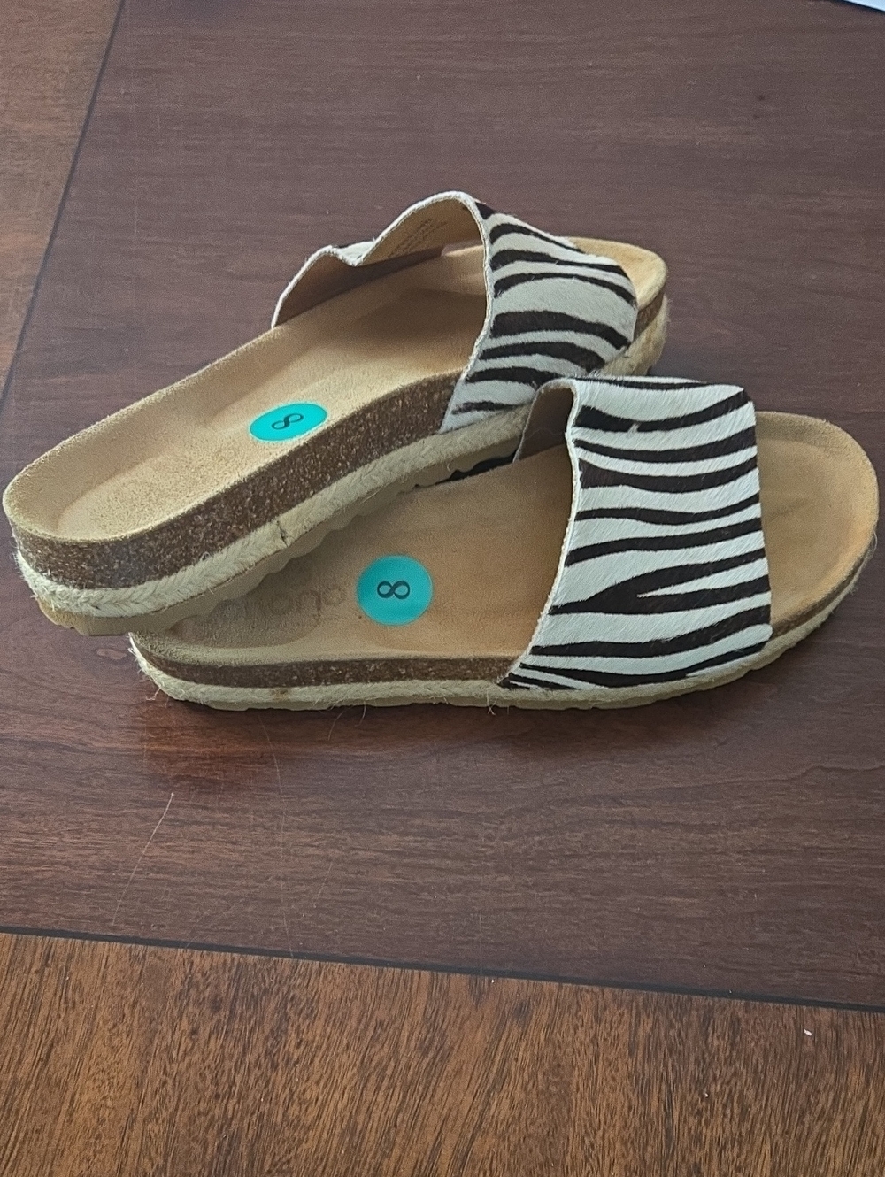 Zebra Print Slide Sandals - Size 8 Yokono